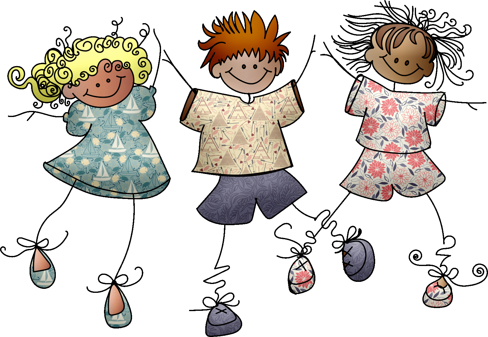 Illustration: drei fröhliche Kinder tanzen