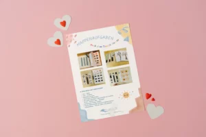 Blatt mit TEACCH-Mappenaufgaben auf rosa Hintergrund mit Herzen