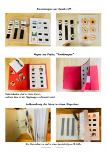 Beispiele für TEACCH-Mappenaufgaben: Klammermappe, Papiermappe und Ringordner