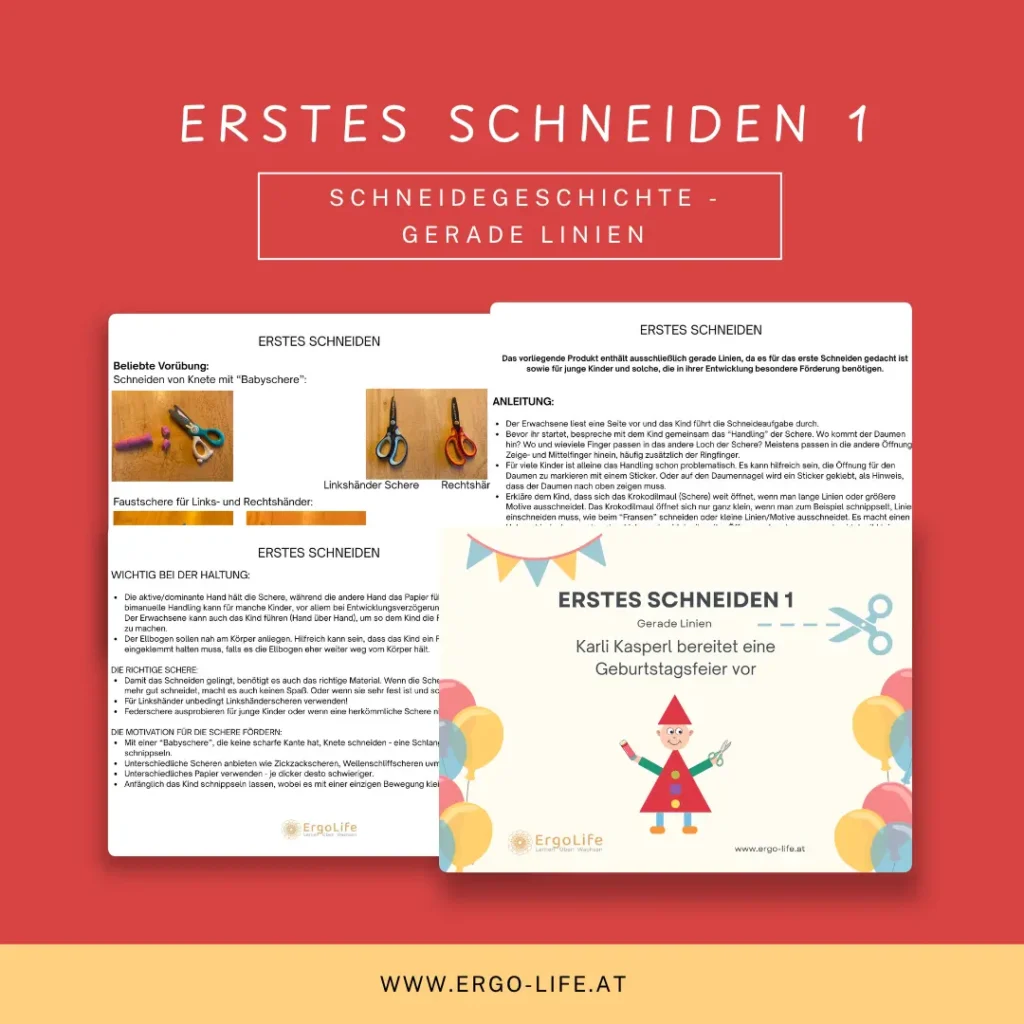 Erstes Schneiden 1 – Gerade Linien: Titelseite, Anleitung und Geschichtenseite im Überblick