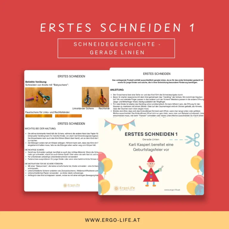 Erstes Schneiden 1 – Gerade Linien: Titelseite, Anleitung und Geschichtenseite im Überblick