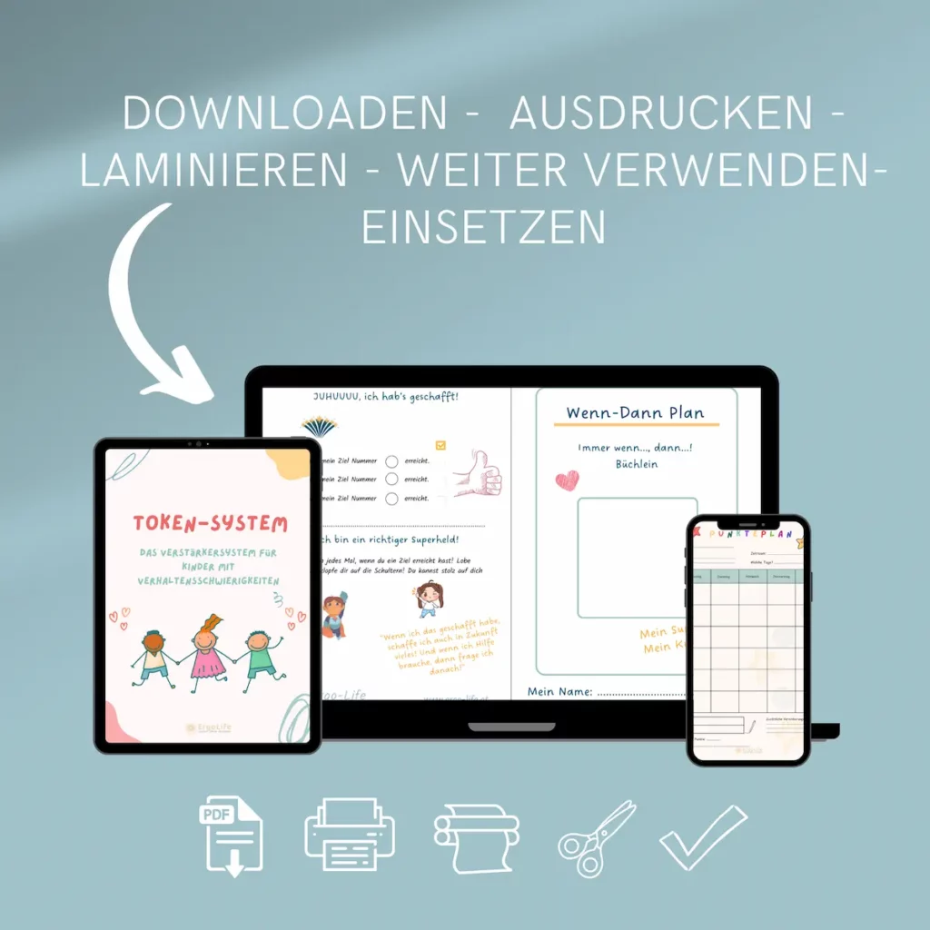 Token-System und Wenn-Dann-Plan auf Tablet, Laptop und Handy: downloaden, ausdrucken, laminieren