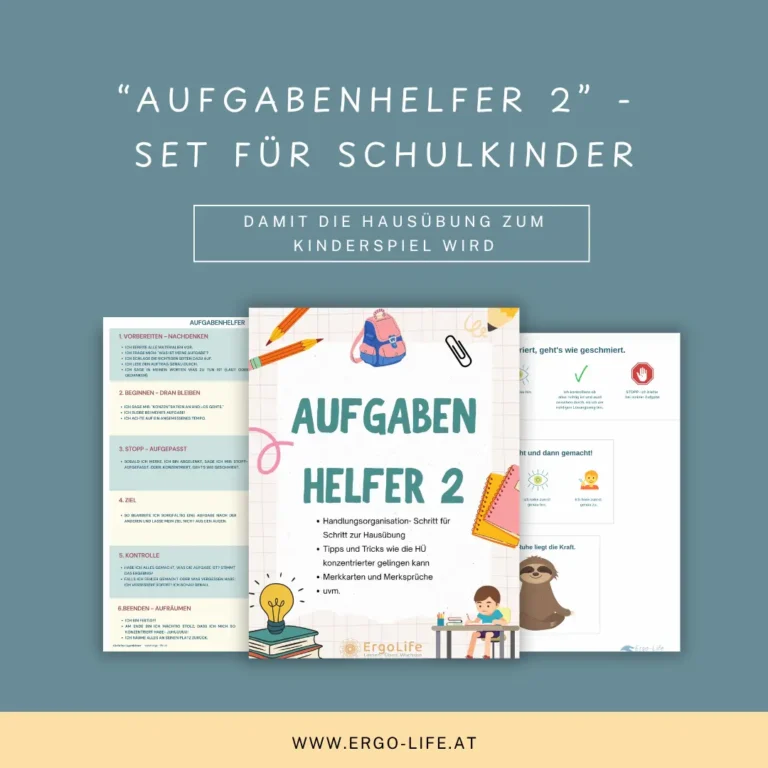 Aufgabenhelfer 2 – Set für Schulkinder: Titelblatt, Ablaufplan für die Hausübung und Merkkarten