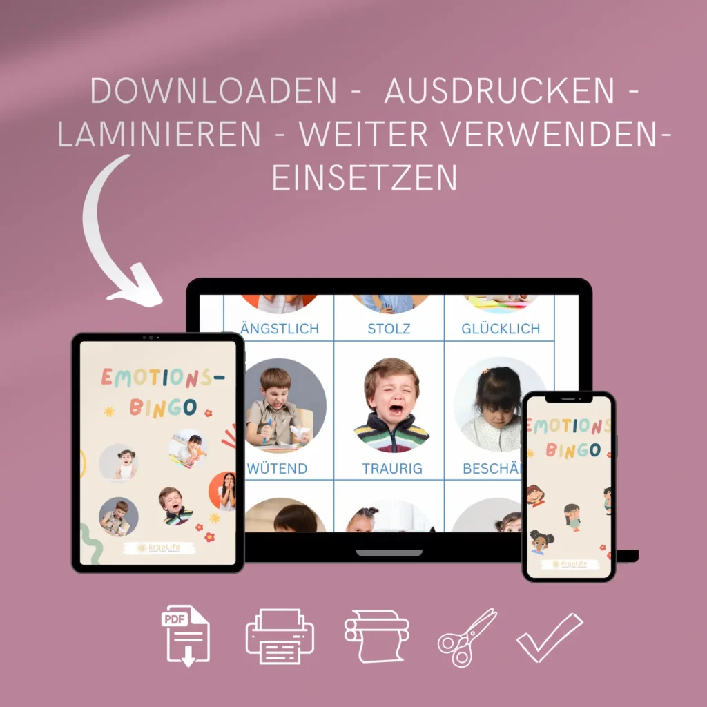 Emotions-Bingo auf Tablet, Laptop und Handy: downloaden, ausdrucken, laminieren