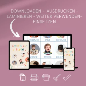 Emotions-Bingo auf Tablet, Laptop und Handy: downloaden, ausdrucken, laminieren