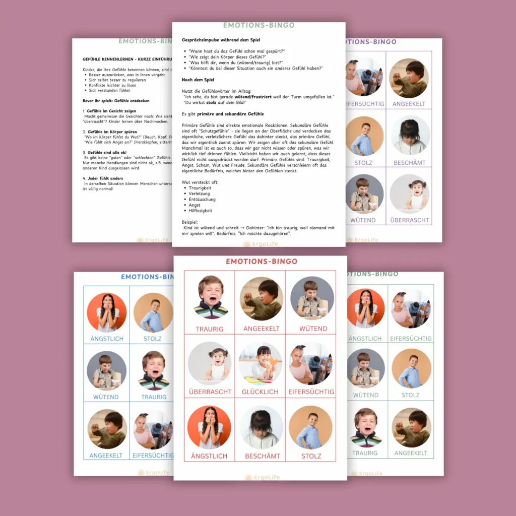 Spielanleitung und Bingo-Vorlagen aus dem Emotions-Bingo mit echten Fotos