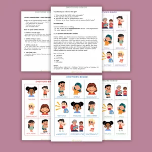 Spielanleitung und Bingo-Vorlagen aus dem Emotions-Bingo mit Illustrationen