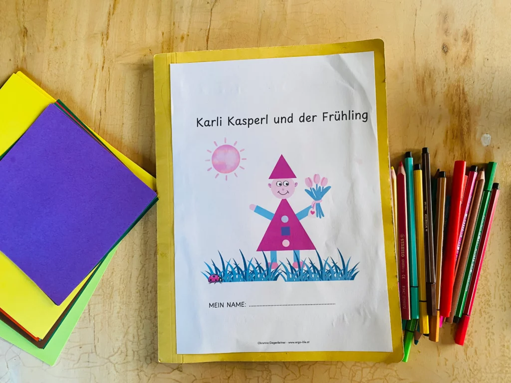 Faltgeschichte „Karli Kasperl und der Frühling“ mit Buntpapier und Stiften